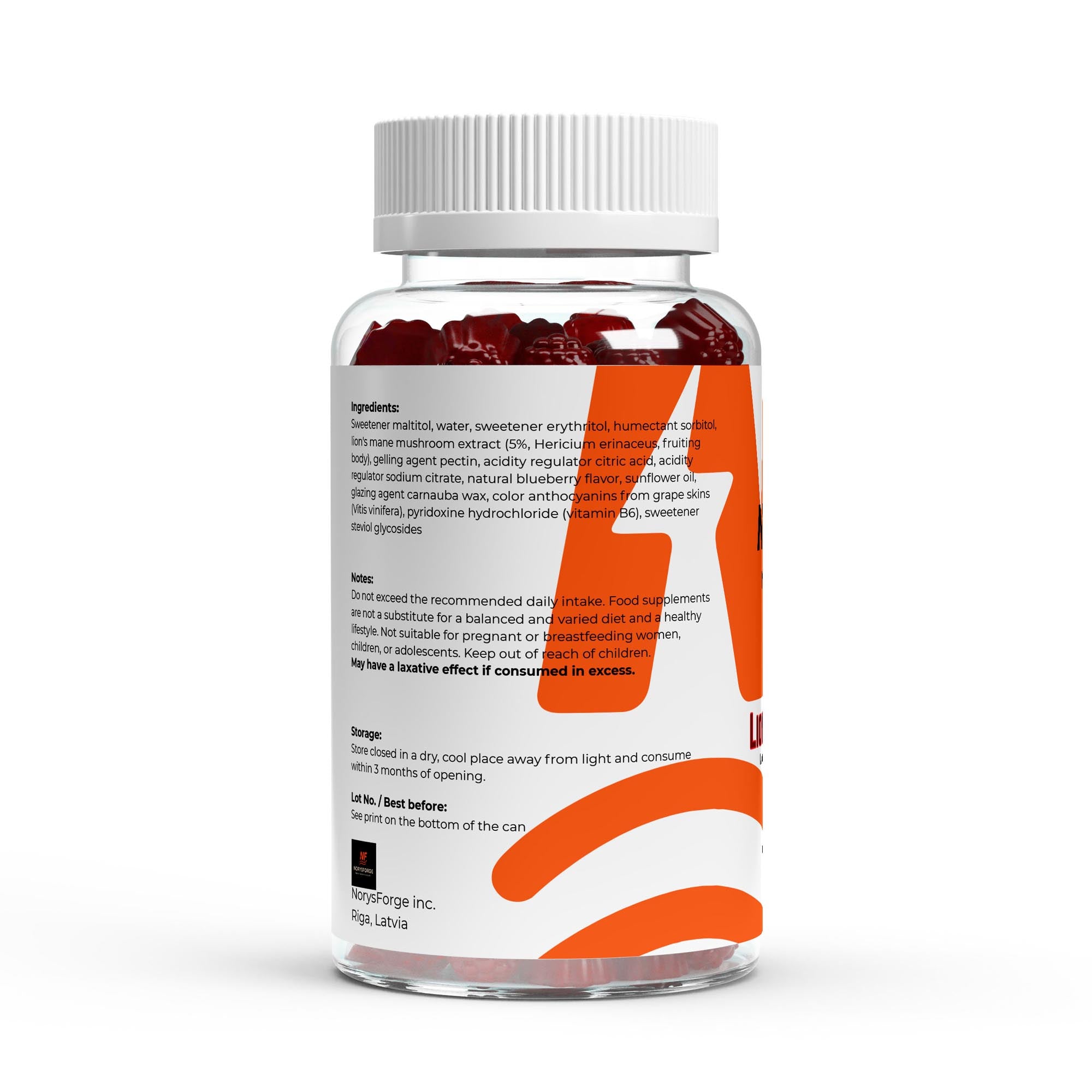 Lion’s Mane + Vitamin B6 | 60 Vegan Sugar-Free Gummies | Blueberry - NorysForge