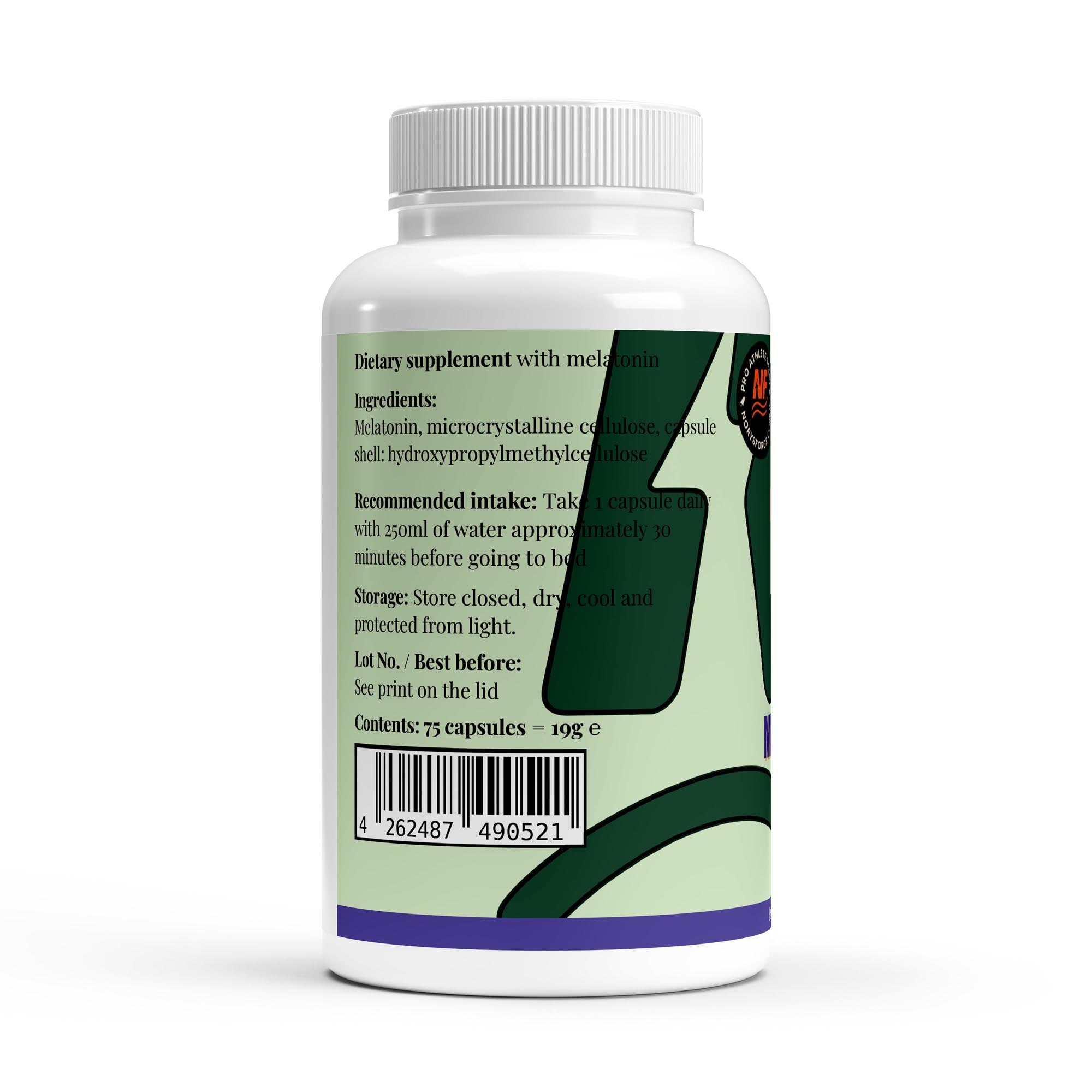 Melatonin 75 vegan capsules for natural sleep cycle support, restful nights and better recovery