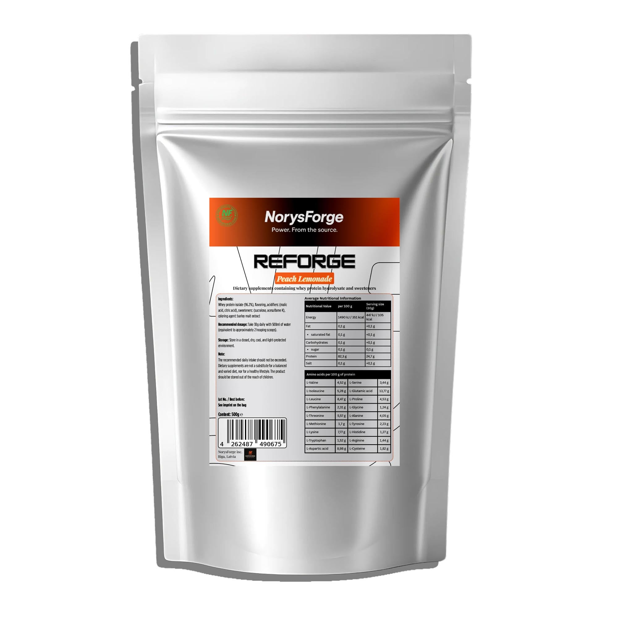 Reforge Clear Whey Protein Isolate 500g Peach Lemonade – light refreshing protein drink powder with high quality whey isolate