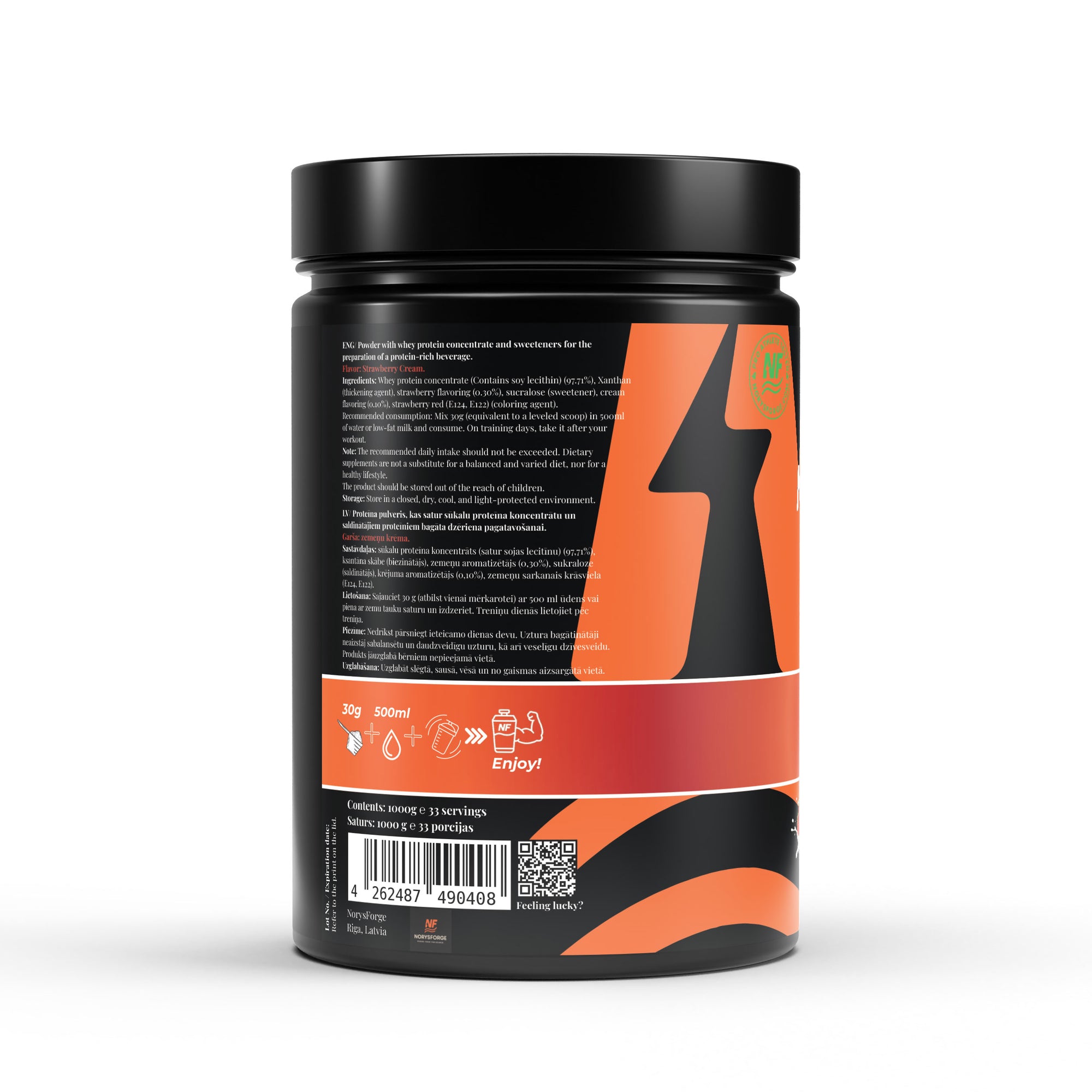 N-Core Premium Whey | Strawberry Cream | 1000g Complete Protein & EAAs - NorysForge - Best Powder in Europe